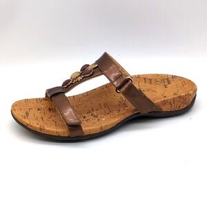 Vionic Shoes Womens Viviana Brown 7 Slide Sandals Jeweled Dressy Cork Hook Loop